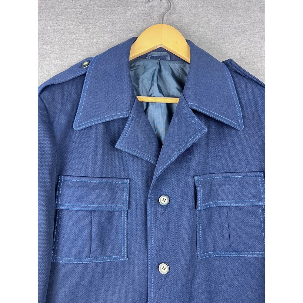 Vintage 70s Montclair California Navy Blue Safari Field Jacket Contrast Stitch